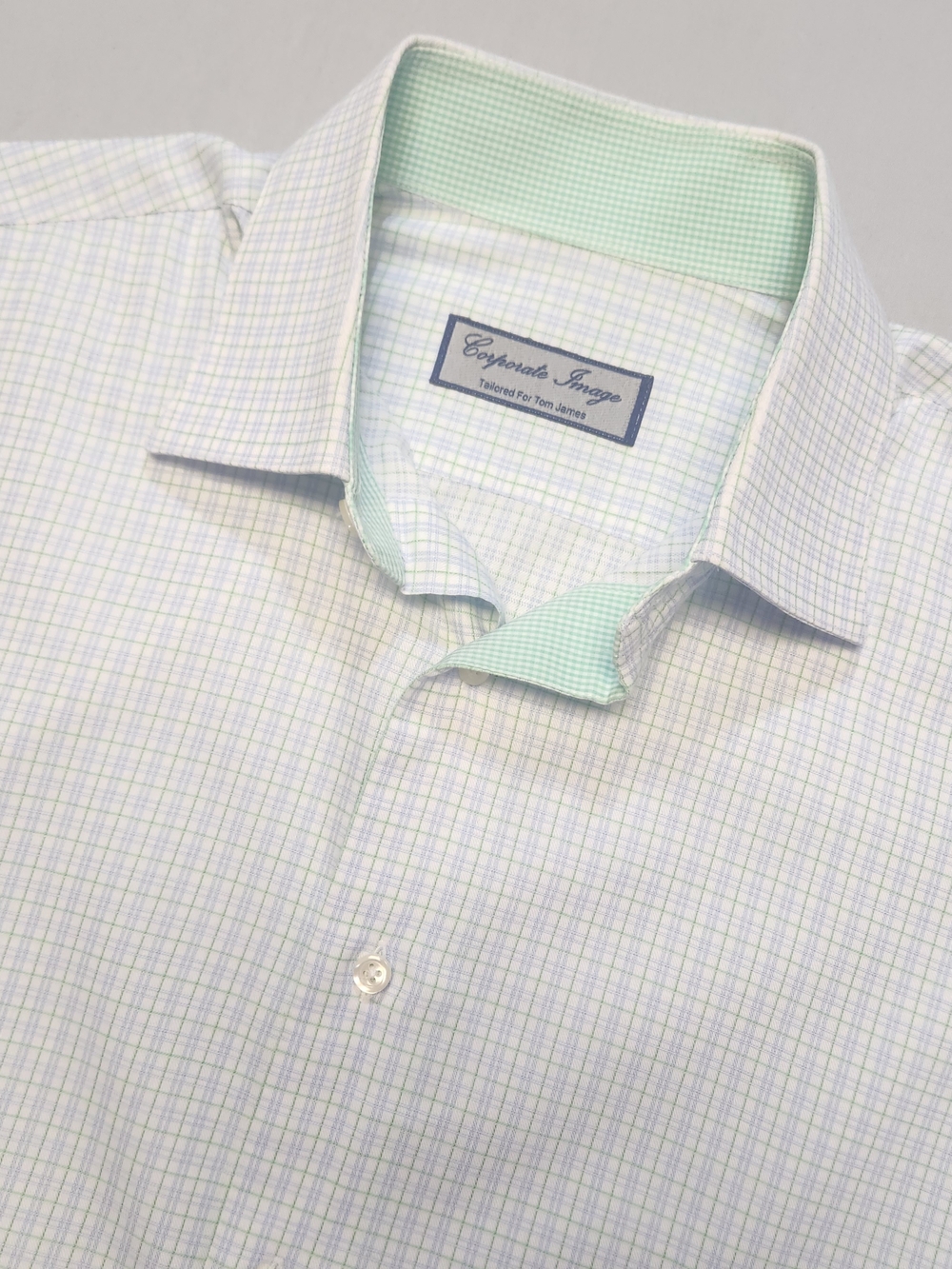 Tom James Mens Dress Shirt XL Corporate Image Oxford Cloth Custom Made USA Green